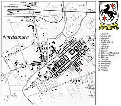 Stadtplan von Nordenburg, Stand vor 1938