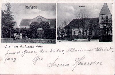 На фото справа церковь в Постникене