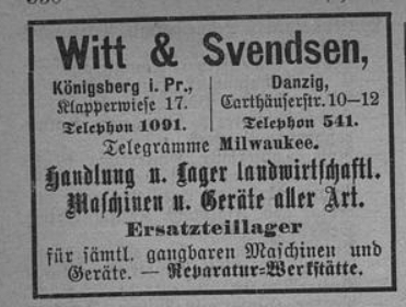 Witt &amp; Svendsen - Anzeige aus dem Königsberger Adressbuch 1906